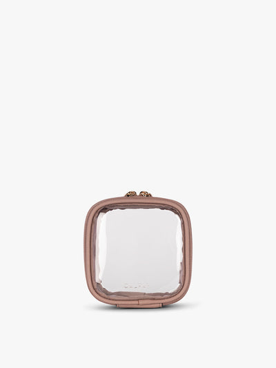 CALPAK Tiny Clear Cosmetic Case in light pink Mauve front view; CCT2501-MAUVE