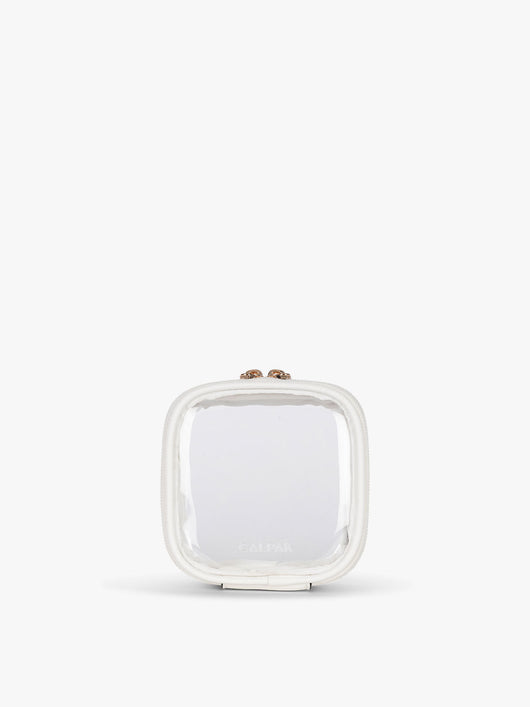 CALPAK Tiny Clear Cosmetic Case in White front view; CCT2501-WHITE