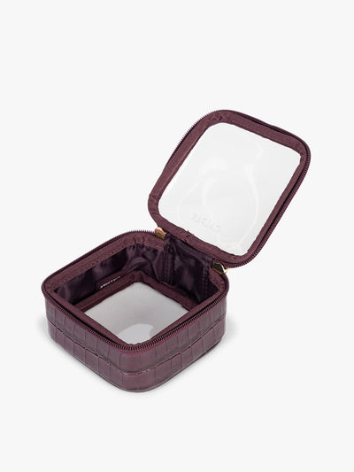 Tiny Clear Cosmetics Case in Croc-Embossed
