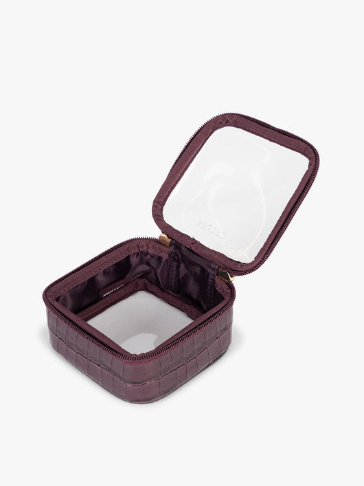 Tiny Clear Cosmetics Case in Croc-Embossed