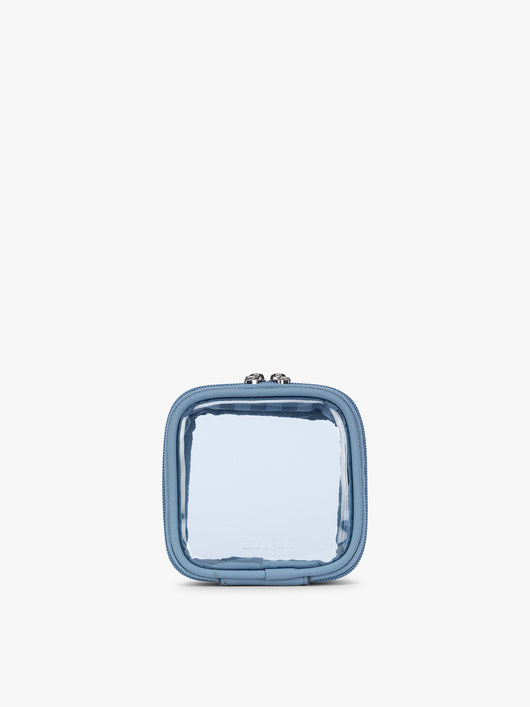 CALPAK Clear Cosmetic Case in light blue Metallic Indigo ; CCT2501-FRENCH-BLUE