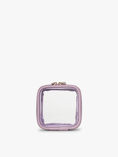 CALPAK Tiny Clear Cosmetics Case in purple Lavender on a white background; CCT2501-LAVENDER