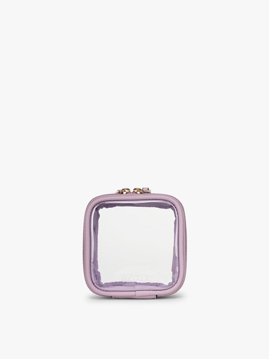 CALPAK Tiny Clear Cosmetics Case in purple Lavender on a white background; CCT2501-LAVENDER