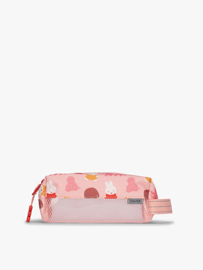Colorful CALPAK Kids Pencil Case with Miffy and cartoon designs on a white background in Miffy Pink Zoo Trip; CKPC2501-MIFFY-PINK-ZOO-TRIP