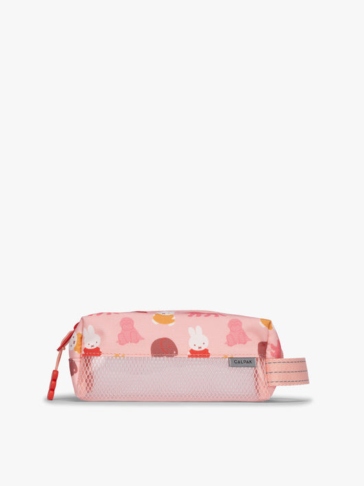 Colorful CALPAK Kids Pencil Case with Miffy and cartoon designs on a white background in Miffy Pink Zoo Trip; CKPC2501-MIFFY-PINK-ZOO-TRIP