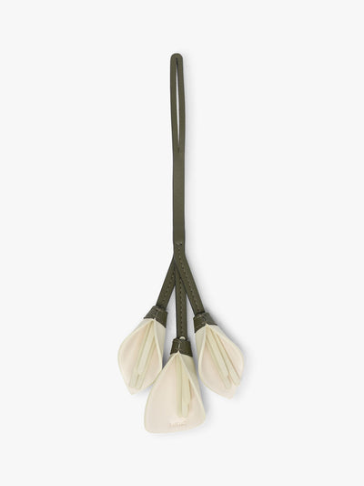 CALPAK Colette Calla Lilly Bag Charm with dark green strap and Celadon flower stem and white petals; CLBC2601-CELADON