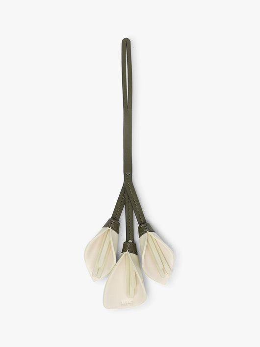 CALPAK Colette Calla Lilly Bag Charm with dark green strap and Celadon flower stem and white petals; CLBC2601-CELADON