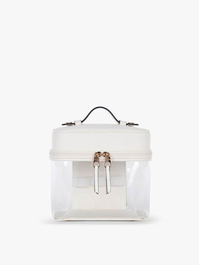 CALPAK Clear Train Case in White front view with zipper; CTC2401-WHITE