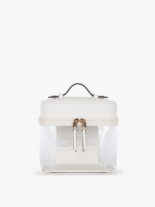 CALPAK Clear Train Case in White front view with zipper; CTC2401-WHITE