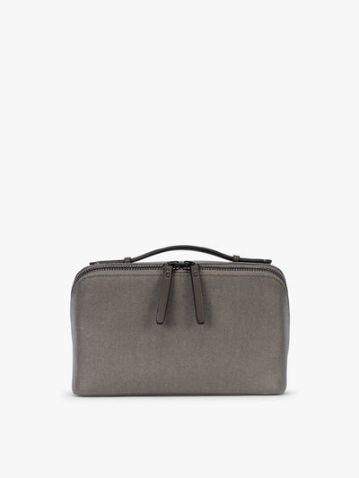 CALPAK Colette Lay-Flat Canvas Toiletry Bag in brown Mushroom; CLTB2601-MUSHROOM