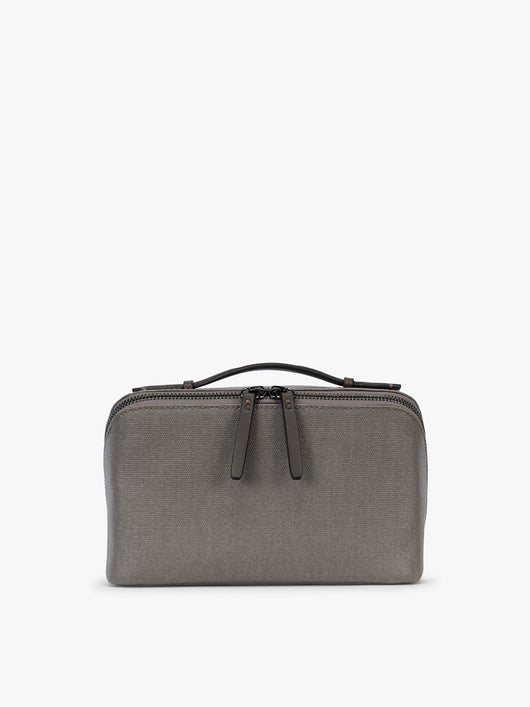 CALPAK Colette Lay-Flat Canvas Toiletry Bag in brown Mushroom; CLTB2601-MUSHROOM