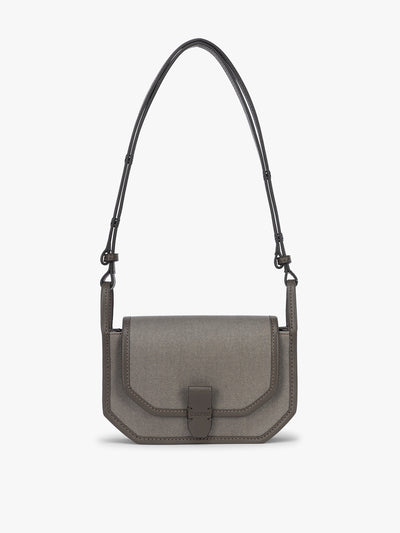 CALPAK Colette Canvas Crossbody Wallet Bag in brown canvas material  ;CLWC2601-MUSHROOM