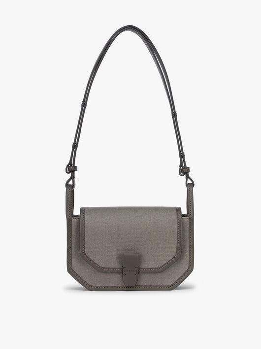 CALPAK Colette Canvas Crossbody Wallet Bag in brown canvas material  ;CLWC2601-MUSHROOM