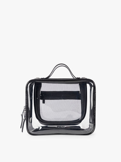 CALPAK Medium Clear Cosmetic Case in Glazed Black on a white background; CMM2201-GLAZED-BLACK