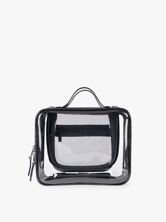 CALPAK Medium Clear Cosmetic Case in Glazed Black on a white background; CMM2201-GLAZED-BLACK