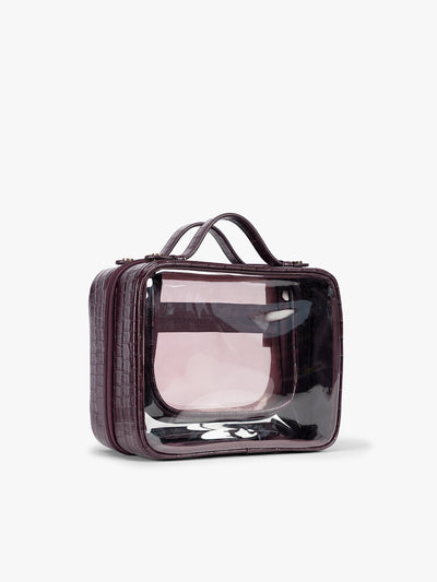 Medium Clear Cosmetics Case in Croc-Embossed