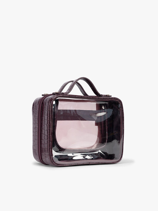 Medium Clear Cosmetics Case in Croc-Embossed