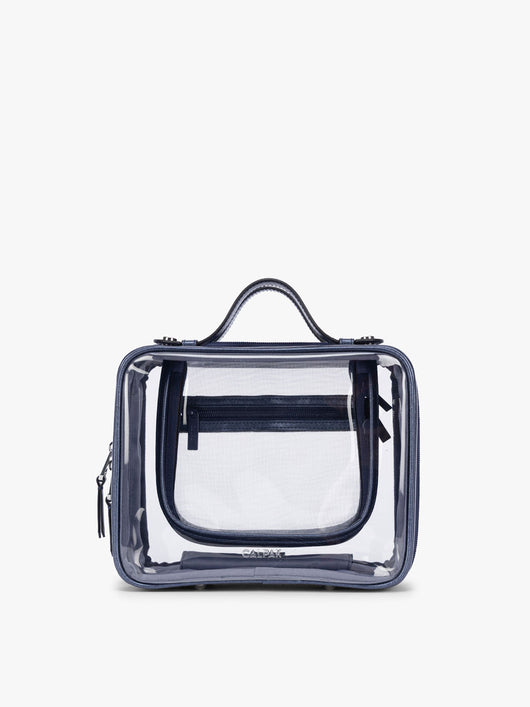 CALPAK Clear Cosmetic Case in dark blue French Blue; CMM2201-METALLIC-INDIGO