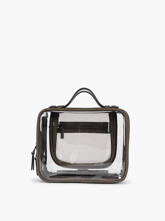 CALPAK Medium Clear Cosmetic Case in brown; CMM2201-MUSHROOM