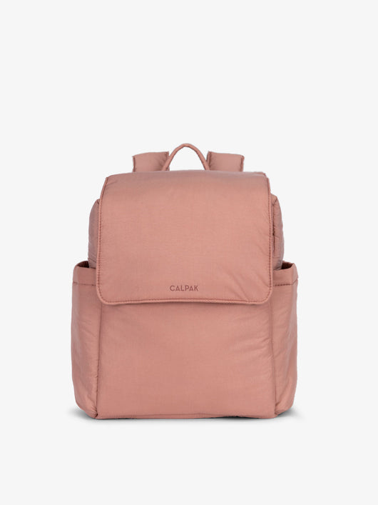 CALPAK small diaper backpack with insulated bottle pockets, convenient transport handle, and magnetic closure in peony; BPC2401-PEONY, BBPC2401-PEONY