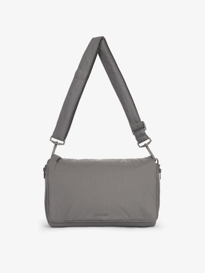 CALPAK Convertible Stroller Caddy Crossbody made with Oeko-Tex certified, recycled, and water-resistant material in slate; SCB2401-SLATE
