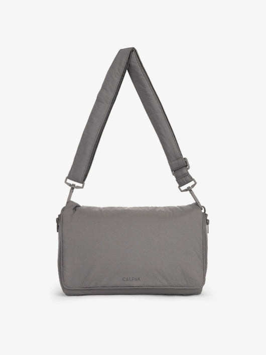 CALPAK Convertible Stroller Caddy Crossbody made with Oeko-Tex certified, recycled, and water-resistant material in slate; SCB2401-SLATE