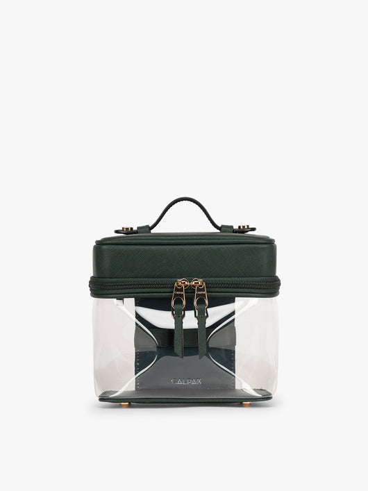 CALPAK Clear Train Case in dark green Emerald; CTC2401-EMERALD