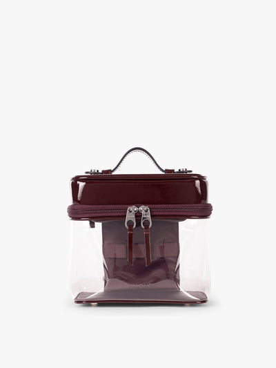 CALPAK Clear Train Case in maroon Glazed Dark Cherry; CTC2401-GLAZED-DARK-CHERRY