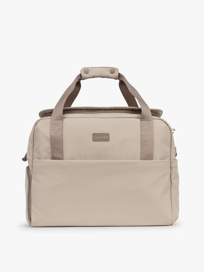 CALPAK Laptop Duffel in beige Greige front view with white background; DCN2401-GREIGE