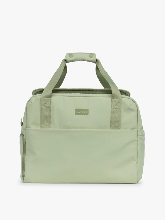 CALPAK Laptop Duffel in light green Meadow front view with white background; DCN2401-MEADOW