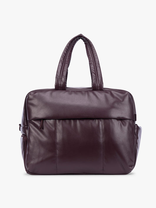 Dark Cherry deep burgundy CALPAK Luka Large Duffel in vegan leather with dual top handles, shown against a plain white background; DLL2201-DARK-CHERRY-PU