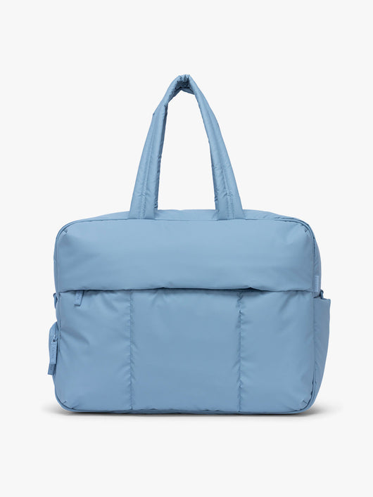 CALPAK Luka Large travel duffel bag in French Blue shown front view; DLL2201-FRENCH-BLUE