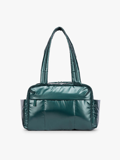 CALPAK Luka Mini Duffel in dark green shiny Glazed Kale; DLM2501-GLAZED-KALE