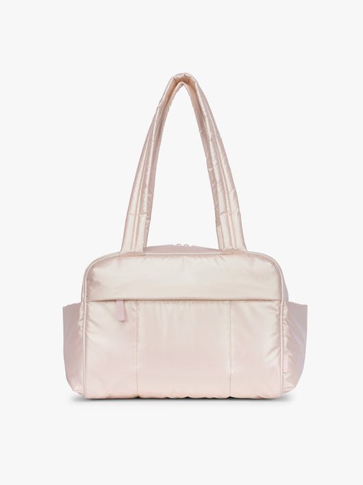 CALPAK Luka Mini Duffel in light pink shiny Pearlescent; DLM2501-PEARLESCENT