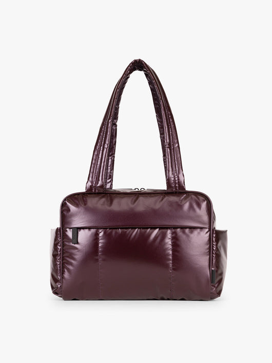 CALPAK Luka Mini Duffel in maroon Glazed Dark Cherry on a white background; DLM2501-GLAZED-DARK-CHERRY