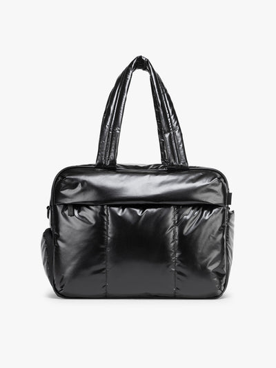 CALPAK Luka Duffel in shiny black on a white background; DSM1901-GLAZED-BLACK