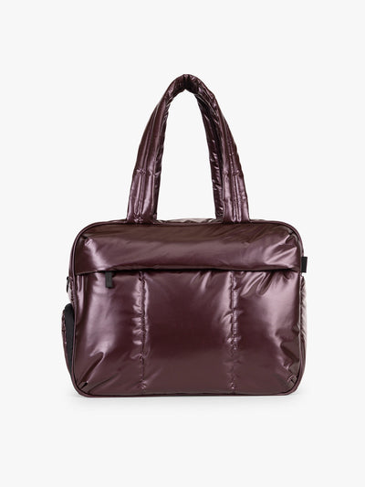 CALPAK Dark Cherry red Luka Duffel front view on a white background; DSM1901-GLAZED-DARK-CHERRY