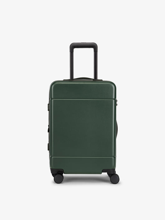 CALPAK Hue Carry-On Luggage front view in hard shell in green emerald; LHU1020-NP-EMERALD