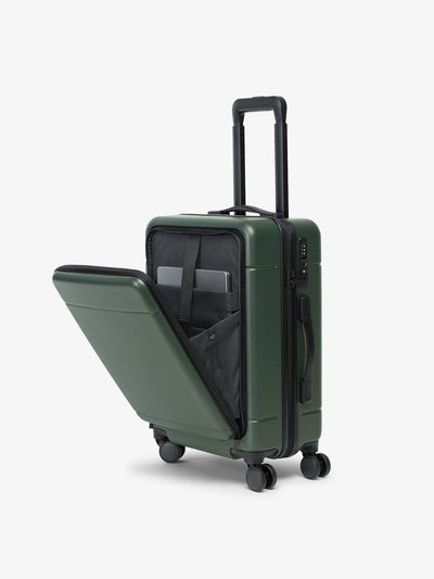 CALPAK Hue Front Pocket Carry-On Luggage with telescopic handle in green Emerald; LHU1020-EMERALD