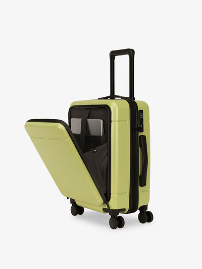CALPAK Hue carry-on hard shell luggage with front pocket in green key lime; LHU1020-KEY-LIME