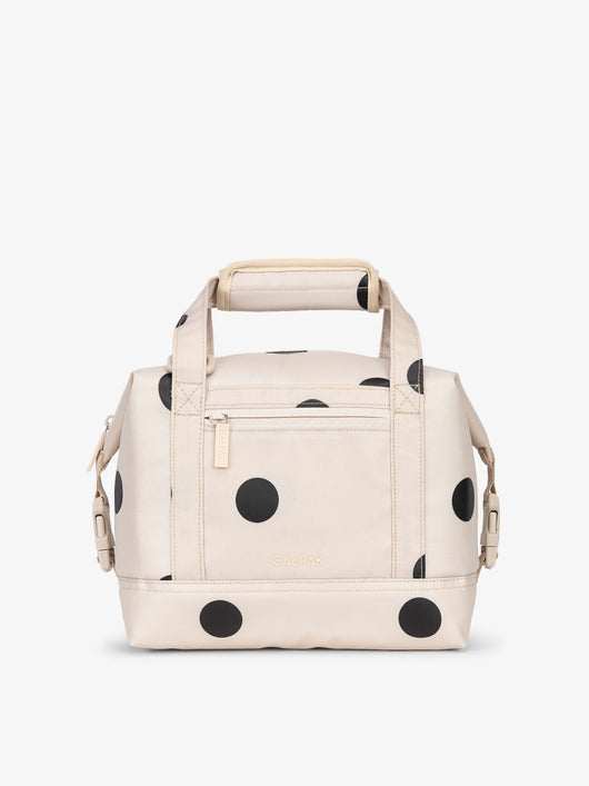 Polka dot printed 8L insulated cooler bag with multiple exterior pockets and water-resistant lining by CALPAK; ISCS2401-POLKA-DOT