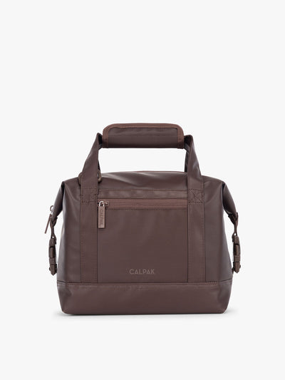Brown Walnut 8L insulated soft sided cooler bag with multiple exterior pockets and water-resistant lining by CALPAK; ISCS2401-WALNUT