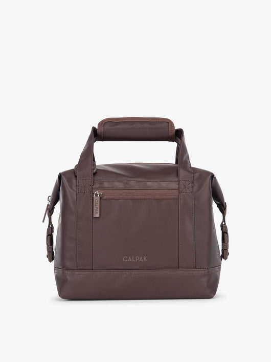 Brown Walnut 8L insulated soft sided cooler bag with multiple exterior pockets and water-resistant lining by CALPAK; ISCS2401-WALNUT