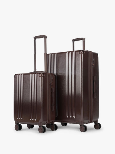 CALPAK Ambeur 2pc Set that includes Carry-On Luggage and Large Luggage in brown Walnut metallic look; LAM2000-WALNUT