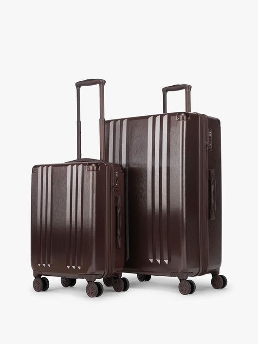 CALPAK Ambeur 2pc Set that includes Carry-On Luggage and Large Luggage in brown Walnut metallic look; LAM2000-WALNUT
