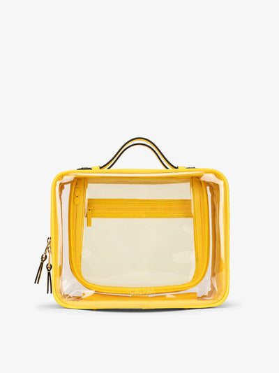 CALPAK Large clear makeup bag with zippered compartments in yellow lemon; CCC2001-LEMON