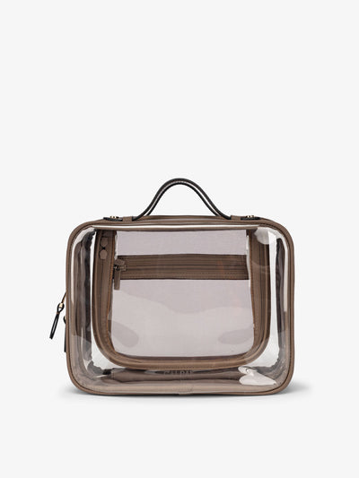 CALPAK large transparent travel cosmetics bag with handle in mocha; CCC2001-MOCHA