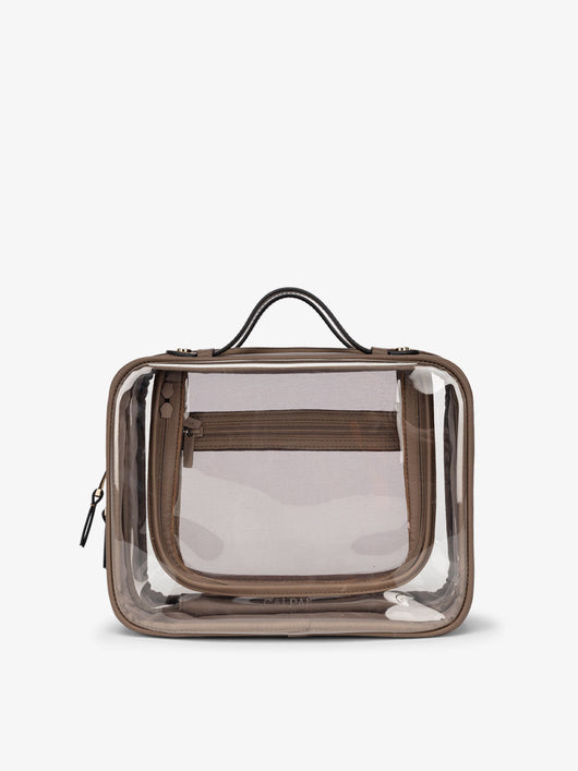 CALPAK large transparent travel cosmetics bag with handle in mocha; CCC2001-MOCHA