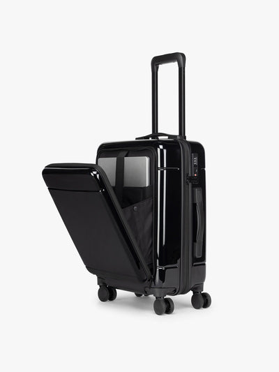 CALPAK Hue Front Pocket Carry On Luggage in Glazed Black; LHU1020-GLAZED-BLACK