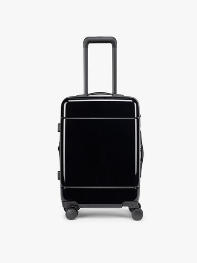 CALPAK Hue Carry On Luggage in Glazed Black front view on white background; LHU1020-NP-GLAZED-BLACK